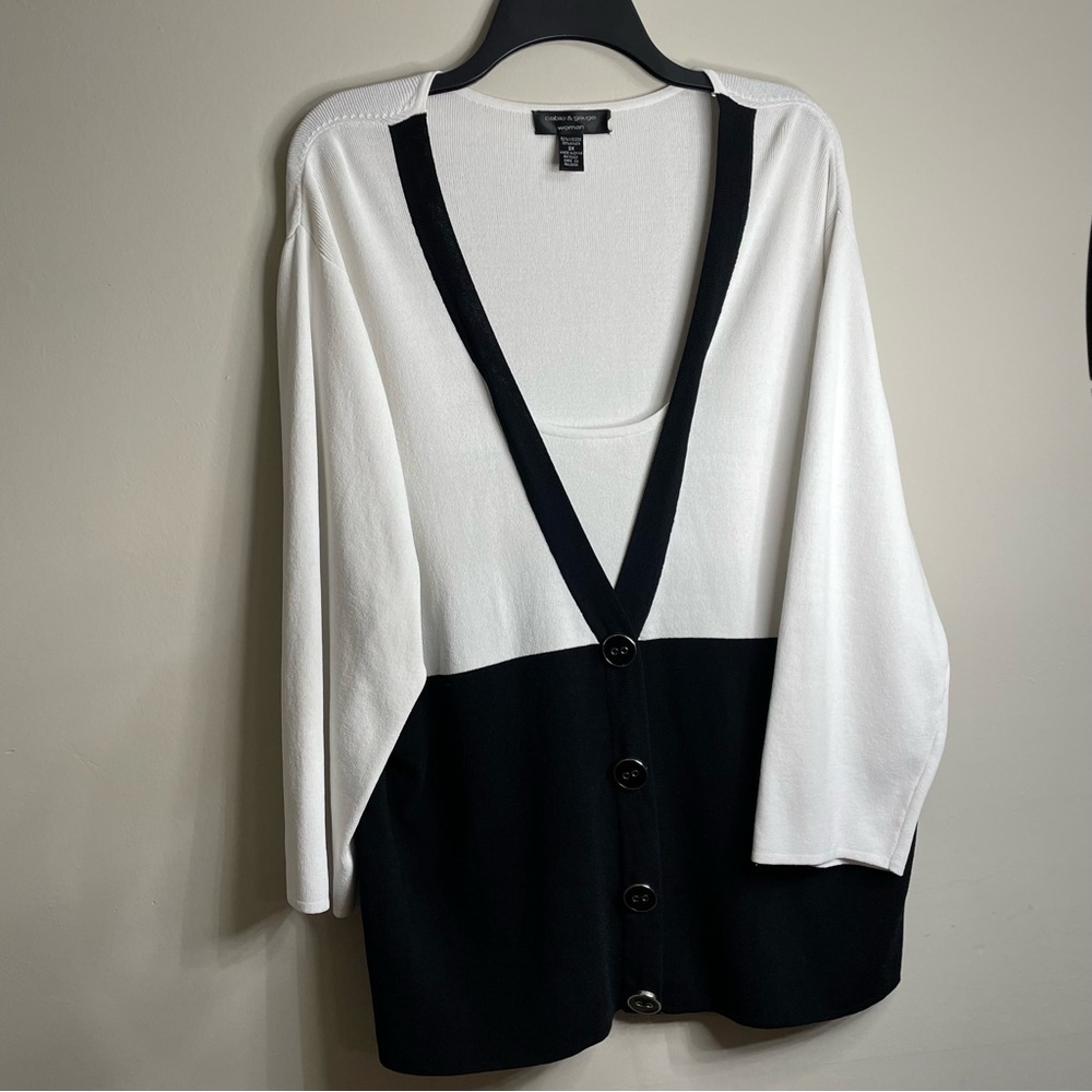 Women’s Plus Size Cable & Gauge Black and White Faux Tank Sweater